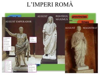 L’IMPERI ROMÀ AUGUST  PONTÍFEX  MÀXIMUS AUGUST EMPERADOR AUGUST  MAGISTRAT 