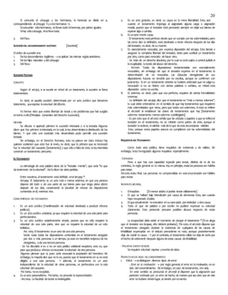 20
Si concurría el cónyuge y los hermanos, la herencia se divide en 4,
correspondiendo alcónyuge ¾yaloshermanos ¼.
Siconcurrían sólohermanos, sellevan toda laherencia, por partes iguales.
Sihay sólocónyuge, élsellevatodo.
5. DelFisco.
SUCESIÓNDEL HIJOSIMPLEMENTE ILEGÍTIMO [Doctrinal]
Elorden desucesión era:
1. Delosdescendientes legítimos seaplican lasmismas reglasanteriores.
2. Deloshijos naturales ydelcónyuge.
3. DelFisco.
SUCESIÓNTESTADA
CONCEPTO
Según el art.952, si se sucede en virtud de un testamento, la sucesión se llama
testamentaria.
Es decir, es aquella sucesión determinada por un acto jurídico que llamamos
testamento, queexpresa lavoluntad deldifunto.
Ya hemos visto que existe libertad de testar y los problemas que han surgido
entorno aello[Principios Generales delDerecho Sucesorio].
HISTORIA
Se discute si apareció primero la sucesión intestada o si la testada. Algunos
dicen que fue primero laintestada, en lacual, laley determinabaladistribución de los
bienes. Y que sólo una sociedad más desarrollada pudo permitir una sucesión
testada.
Sin embargo, en el Derecho Romano, esto no parece ser claro. Incluso hay
quienes sostienen que esto fue al revés, es decir, que lo primero que se reconoció
fue la voluntad del causante [testamento] y que sólo afaltade éste, laley intentaba
construir un testamento presunto.
ELTESTAMENTO
La etimología de esta palabra viene de la ‘’testatio- mentis’’, que sería ‘’lo que
datestimonio delavoluntad’’. Asílodicen las sietepartidas.
Entre nosotros, eltestamento estádefinido enelart.999 *.
Art.999. El testamento es un acto más o menos solemne, en que una persona
dispone del todo o de una parte de sus bienes para que tenga pleno efecto
después de sus días, conservando la facultad de revocar las disposiciones
contenidas enél, mientras viva.
CARACTERÍSTICAS DELTESTAMENTO
1. Es un acto jurídico [manifestación de voluntad destinada a producir efectos
jurídicos].
2. Es un acto jurídico unilateral, yaque requiere lavoluntad de unasolaparte para
perfeccionarse.
3. Es un acto jurídico subjetivamente simple, puesto que no sólo requiere la
voluntad de una sola parte, sino que se requiere la voluntad de un solo
individuo.
Art. 1003. Eltestamento esun acto deunasolapersona.
Serán nulas todas las disposiciones contenidas en el testamento otorgado
por dos o más personas a un tiempo, yasean en beneficio recíproco de los
otorgantes, odeunatercerapersona.
- Se ha discutido si es o no un acto jurídico unilateral recepticio, esto es, que
para queproduzca efectos esnecesaria lavoluntad deotrapersona.
Algunos piensan que sí, pues sería necesaria la aceptación del heredero. Sin
embargo, lamayoríadice que no lo es, puesto que el testamento en sí, no está
dirigido a una sola persona. Y además, el testamento es un acto
independiente de la voluntad de otras personas, se perfecciona con la sola
voluntad delcausante.
Por tanto, noesrecepticio.
4. Esunacto personalísimo. Portanto, no procede larepresentación.
-Art.1004. Lafacultad detestar esindelegable.
5. Es un acto gratuito, es decir, su causa es la mera liberalidad. Esto, aún
cuando el testamento imponga al asignatario alguna carga o asignación
modal, puesto que el testador está pensando siempre en dejar sus bienes sin
esperar algo acambio.
6. Esunacto mortis causa.
- El testamento estáperfecto desde que se cumple con las solemnidades,pero
tal como dice la definición, está destinado a tener efectos después de los días
deltestador, esdecir, desumuerte.
7. Es esencialmente revocable, por expresa disposición del art.999. Esto tiende a
asegurar la completa libertad del testador, tanto para sustituir un testamento
por otro, como para revocarlo sinhacer otro.
- Se trata de un derecho absoluto, por lo cual no estásujeto acontrol judicial ni
leesaplicable lateoría delabuso delderecho.
- Art.1001. Todas las disposiciones testamentarias son esencialmente
revocables, sin embargo de que el testador exprese en el testamento la
determinación de no revocarlas. Las cláusulas derogatorias de sus
disposiciones futuras se tendrán por no escritas, aunque se confirmen con
juramento.- Si en un testamento anterior se hubiere ordenado que no valgasu
revocación si no se hiciere con ciertas palabras o señales, se mirará esta
disposición como no escrita.
8. Es solemne, es decir, para que sea perfecto, requiere de ciertas formalidades
externas.
- La definición del art.999 dice que el testamento es ‘’más o menos solemne’’,
lo cual debe entenderse en el sentido de que hay testamentos que requieren
más solemnidades que otros, pero que todos son solemnes. A esto se refiere
al art.1008 al establecer las clases de testamentos que hay [testamento
solemne- testamento menossolemne oprivilegiado].
- Es por esto que el art.1002 señala que las cédulas o papeles aqueserefierael
testador en el testamento, no se mirarán como partes de éste, aunque el
testador loordene, nivaldrán másdeloque sinestacircunstancia valdrían.
Esto, porque estos papeles anexos no cumplieron con las solemnidades del
testamento.
REQUISITOSDELTESTAMENTO
Como todo acto jurídico, tiene requisitos de existencia y de validez. Sin
embargo, laley haregulado algunos requisitos especialmente.
-CAPACIDAD
Pese a que hay una capacidad especial para testar, distinta de la de los
contratos, la regla general es la misma. Así, en principio, todas las personas son hábiles
para testar.
Art.1005 inciso final. Las personas no comprendidas en estaenumeración son hábiles
para testar.
INCAPACES:art.1005.
1. Elimpúber. [Elmenor adulto sípodría testar válidamente]
2. El que se hallare bajo interdicción por causa de demencia. Esto, aún cuando
haya recuperado eljuicio.
3. Elqueactualmente noestuviere ensusano juicio porebriedad uotracausa.
4. Todo el que de palabra o por escrito no pudiere expresar su voluntad
claramente. Esto pretende precaver posibles abusos respecto de estas
personas.
La incapacidad debe existir al momento de otorgar el testamento * [Sise alega
que el testador era incapaz, ello deberá probarse]. Por esto, el art.1006 dispone que
el testamento otorgado durante la existencia de cualquiera de las causas de
inhabilidad expresadas en el artículo precedente es nulo, aunque posteriormente
deje de existir la causa. - Y por el contrario, el testamento válido no dejade serlo por
elhecho desobrevenir después algunadeestas causas deinhabilidad.
-VOLUNTAD EXENTA DEVICIOS
Serequiere voluntad expresa yexentadevicios.
RESPECTODELOS VICIOS DELCONSENTIMIENTO:
i. ERROR sedistinguen diversos tipos deerror:
- Error en la motivación  por regla general, el error en lamotivación, no es
vicio delconsentimiento. Sinembargo, encaso detestamento, sílo vicia.
En este sentido se pronuncia el art.1058 al disponer que la asignación que
pareciere motivada por un error de hecho, de manera que sea claro que sin este
error nohubiera tenidolugar, se tendrá pornoescrita.
 
