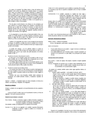 7
En cuanto a la expresión ‘’que fallezca dentro o fuera del territorio de la
República’’, ella ha sido muy criticada por la doctrina, porque si el causante
muere dentro del territorio de la República, obviamente se aplicará la ley
chilena; y si fallece fuera de Chile, la sucesión no necesariamente se regirápor
la ley extranjera, puesto que, para que se aplique laley extranjera, el causante
debe haber tenido su último domicilio en el extranjero [y es posible que haya
muerto estando fuera de Chile, pero conservando su domicilio aquí]. Por lo
tanto, debe entenderse que la distinción se refiere a si el causante tuvo su
último domicilio enChile o enelextranjero.
Por otra parte, la norma favorece a los chilenos, no a los extranjeros, que
tienen derechos en la sucesión intestada como herederos o alimentarios [Los
alimentos que se deban son una baja de la herencia y se miran como una
asignación forzosa]. Antes de la Ley 19.585, se mencionaba también la porción
conyugal; pero la Ley 19.585 derogó esa asignación específica, tomando al
cónyuge como heredero, como legitimario.
Se ha preguntado si, con esta norma, se favorecería también al Fisco, que
también es el último llamado a la sucesión intestada. La respuesta es que sí,
porque el Código Civil sólo se refiere a “los chilenos” [y no a los “parientes
chilenos”], yelFisco esunapersona jurídica chilena.
También se ha preguntado qué ocurre si laley extranjeradamás derechos
al cónyuge y los parientes, ¿se aplica esta norma en perjuicio de los mismos?.
No, puesto que siempre se tiene lafacultad de invocar que lareglaque rige la
sucesión eslaextranjera.
La porción del cónyuge y de los parientes chilenos se calcula en
consideración al conjunto total de bienes del causante [bienes en Chile y en el
extranjero], pese a que lo que resulte sólo podrá ejecutarse en los bienes
situados enChile. **
3. SUCESIÓN DELDECLARADO PRESUNTIVAMENTE MUERTO.
Se dice que es una excepción, puesto que la sucesión se abre no en el
último domicilio, sino en el último domicilio que el desparecido tuvo en Chile,
demodo que siempre serige por laleychilena. Art.81 CC.
Sin embargo, algunos autores creen que es unaexcepción aparente, yaque
en este caso se ignora el lugar efectivo de lamuerte y como ladeclaración de
muerte presuntasepide enChile, seaplica laleychilena.
4. SUCESIÓN DELCAUSANTE QUEDEJA BIENES ENCHILE.
Si el causante tiene bienes en Chile, aunque lasucesión se rijaíntegramente
por la ley extranjera, el art.27 de laLey 16.271 [Impuesto alaHerencia] dispone
que debe pedirse la posesión efectiva de esos bienes en Chile y pagarse el
impuesto.
Somarriva cree que si hay inmuebles, también deben practicarse las
inscripciones del art.688 [Posesión Efectiva y Inscripciones especiales de
herencia].
Apertura  Delación  Aceptación [opera con efecto retroactivo a la fecha de la
delación o delaapertura] =Adquisición de laAsignación.
DELACIÓN DELA HERENCIA
Art.956.1. La delación de una asignación es el actual llamamiento de la ley a aceptarla o
repudiarla.
El que sea‘’actual’’ se refiere aque ya se haproducido lamuerte y se haceuna
asignación. No losería silapersonaestáviva.
MOMENTOENQUESEPRODUCE LADELACIÓN
REGLA GENERAL: Art.956.2. La herencia o legado se defiere al heredero o legatario en
el momento de fallecer la persona de cuyasucesión se trata,si
elheredero olegatario noesllamado condicionalmente.
Así, ladelación coincide, porreglageneral, con laapertura delasucesión.
EXCEPCIÓN: Si se trata de una asignación con condición suspensiva [llamamiento
condicional], la herencia o legado se defiere en el momento de
cumplirse lacondición.
Si bien el CC no dice expresamente que lacondición es suspensiva, ellano puede
ser resolutoria, ya que ésta no suspende la adquisición como sí lo hace la condición
suspensiva.
CONTRAEXCEPCIÓN: Si la condición suspensiva es negativa [no hacer algo] y
simplemente potestativa [que dependa de un hecho
voluntario del asignatario], la ley la asimila a una condición
resolutoria y ordena que se defiera la asignación antes del
cumplimiento de lacondición, perobajo caución.
Art.956.3. Salvo si la condición es de no hacer algo que dependade lasolavoluntad
del asignatario, pues en este caso la asignación se defiere en el momento de la
muerte del testador, dándose por el asignatario caución suficiente de restituir lacosa
asignada con susaccesiones yfrutos, encaso decontravenirse alacondición.
EXCEPCIÓN A LA CONTRAEXCEPCIÓN: Lo anterior no tendrá lugar cuando el testador
hubiere dispuesto que mientras
penda la condición de no hacer
algo, pertenezca a otro asignatario
lacosa asignada. Art.956.4.
Ej. Le dejo X cosa atal personasiempre que no vayaatal parte en 1 año, y el auto lo
tendrá otrapersona mientras nosecumplalacondición.
ACEPTACIÓN YREPUDIACIÓNDELA HERENCIA
PRINCIPIO GENERAL Libertad deaceptación.
Art.1225. Todoasignatario puede aceptar orepudiar libremente.
LÍMITES A ESTAVOLUNTAD
1. El que sustrae efectos de una sucesión  según el art.1231 se consideraque
estapersonaacepta laherencia.
2. Si se solicita judicialmente que el heredero acepte o repudie laaceptación y el
heredero no se pronuncia en el plazo fijado, la ley presupone que repudia.
Art.1233.
CAPACIDADPARAACEPTAR OREPUDIAR
REGLA GENERAL  todos son capaces. Para aceptar o repudiar se requiere capacidad
deejercicio.
Art.1225.2. Exceptúanse las personas que no tuvieren la libre administración de sus
bienes, las cuales no podrán aceptar o repudiar, sino por medio o con
elconsentimiento de susrepresentantes legales.
- Sin perjuicio de lo anterior, también existen ciertas reglas específicas relativas a la
aceptación, asaber:
i. Incapaces sujetos aguardador selesaplican losarts.397 y398 CC.
Art.397. El tutor o curador no podrá repudiar ninguna herencia deferidaal
pupilo, sin decreto de juez con conocimiento de causa, ni aceptarla sin
beneficio deinventario.
Art.398. Las donaciones o legados no podrán tampoco repudiarse sino
con arreglo a lo dispuesto en el artículo 1236; y siimpusieren obligaciones
o gravámenes al pupilo, no podrán aceptarse sin previa tasación de las
cosas donadas olegadas.
ii. Hijo sujeto apatria potestad art.255 CC.
Art.255. No se podrá hacer donación de ninguna parte de los bienes del
hijo, ni darlos en arriendo por largo tiempo, ni aceptar o repudiar una
herencia deferida al hijo, sino en la forma y con las limitaciones impuestas
alos tutores ycuradores.
iii. Mujer casada en sociedad conyugal  la ley 18.802 había derogado la
norma que exigía autorización de la mujer con autorización de la mujer, ya
que a ésta se le dio plenacapacidad. Sin embargo, se dijo que igual lamujer
quedaba dentro del inc.2, ya que no tiene la libre administración de sus
bienes. Otros decían que la mujer podía aceptar libremente una sucesión.
Finalmente con la ley 19.585 se reestableció la facultad del marido de
aceptar, exigiéndose autorización deésta.
Art.1225.4. El marido requerirá el consentimiento de la mujer casada bajo el
régimen de sociedad conyugal para aceptar o repudiar una asignación
deferida a ella. Esta autorización se sujetará a lo dispuesto en los dos
últimos incisos delart.1749.
Respecto de la repudiación, el art.1236, los que no tienen la libre administración
de sus bienes no pueden repudiar una asignación a título universal, ni una asignación de
 