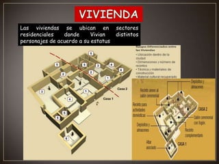 Las viviendas se ubican en
residenciales
donde
Vivian
personajes de acuerdo a su estatus

sectores
distintos

 