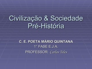 Civilização & Sociedade Pré-História C. E. POETA MÁRIO QUINTANA 1° FASE E.J.A. PROFESSOR:   Carlos Teles 