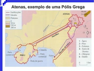 Atenas, exemplo de uma Pólis Grega
Localização da cidade-estado
de Atenas
 