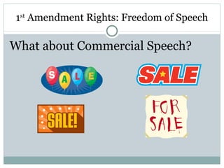 1 st  Amendment Rights: Freedom of Speech What about Commercial Speech? 