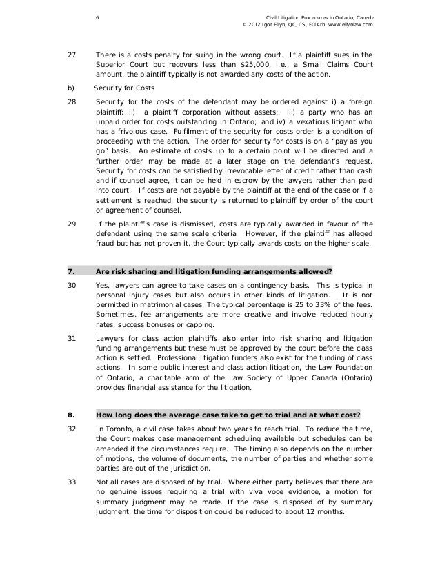 Civil Litigation Procedures In Ontario Canada
