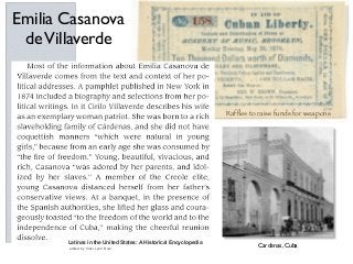 Emilia Casanova
deVillaverde
Cardenas, Cuba
Latinas in the United States: A Historical Encyclopedia
edited by Vicki Lynn Ruiz
Rafﬂes to raise funds for weapons
 