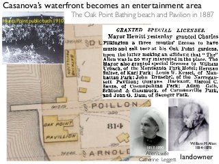 The Oak Point Bathing beach and Pavilion in 1887
Hunts Point public bath 1910
Casanova’s waterfront becomes an entertainment area
William M.Allen
1814-1878
landowner
Allen’s wife
Catherine Leggett
1817-1890
 