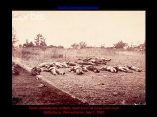 Dead Confederate SoldiersDead Confederate soldiers await burial at Rose Farm near Gettysburg, Pennsylvania. July 5, 1863.