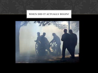 March 1861- Lincoln ElectedJan. 1861- South Secedes from UnionJuly 1861- Battle of Bull RunJan. 1863- Emancipation ProclamationApril 9, 1865- Surrender of Lee’s Confederate TroopsApril 14, 1865- Assassination of President LincolnMay 4, 1865- Final Surrender of Confederate ArmyImportant dates
