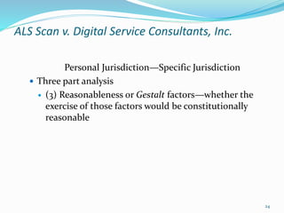 ALS Scan v. Digital Service Consultants, Inc.
Personal Jurisdiction—Specific Jurisdiction
 Three part analysis
 (3) Reas...