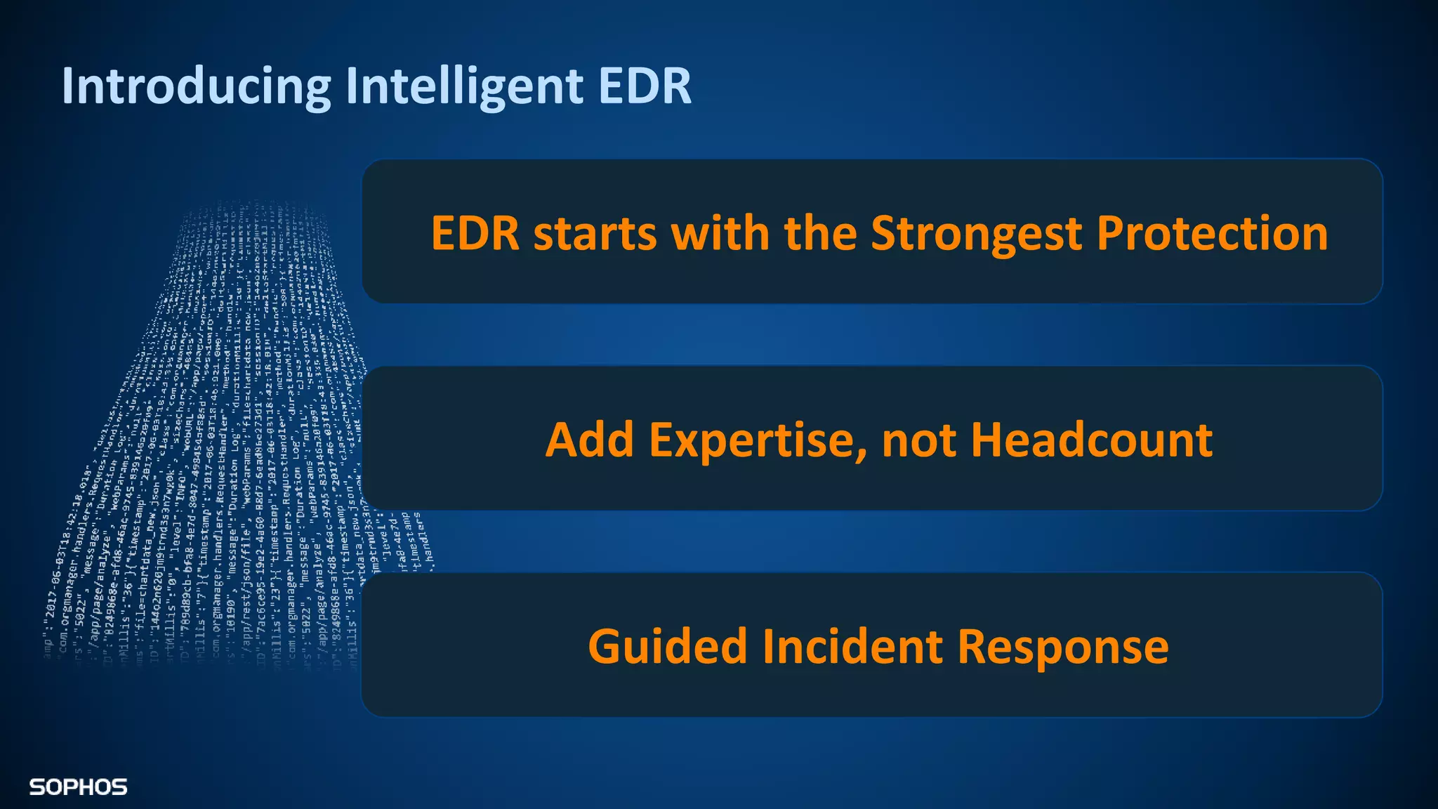 Introducing Intelligent EDR
EDR starts with the Strongest Protection
Add Expertise, not Headcount
Guided Incident Response
 