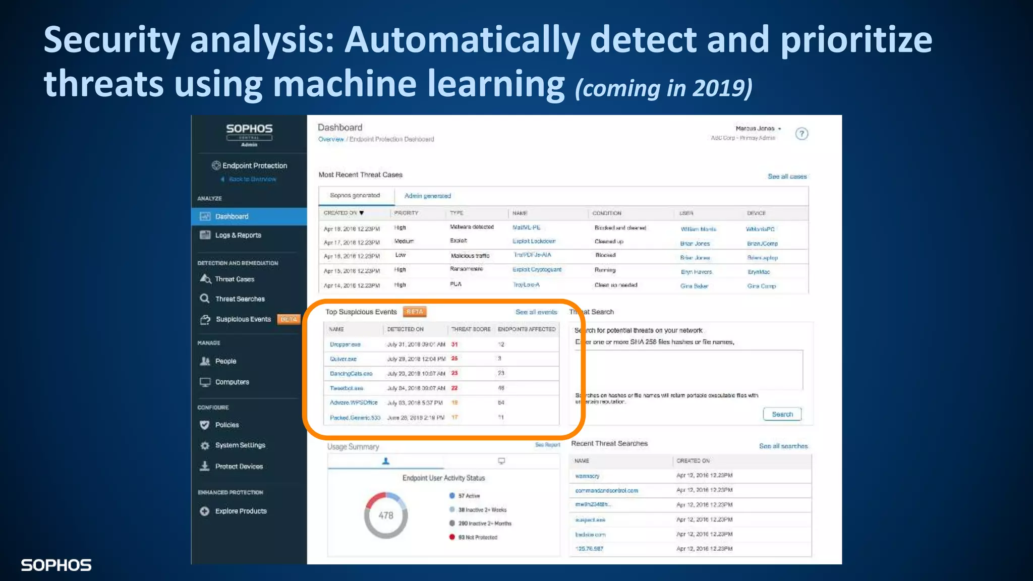 Security analysis: Automatically detect and prioritize
threats using machine learning (coming in 2019)
 