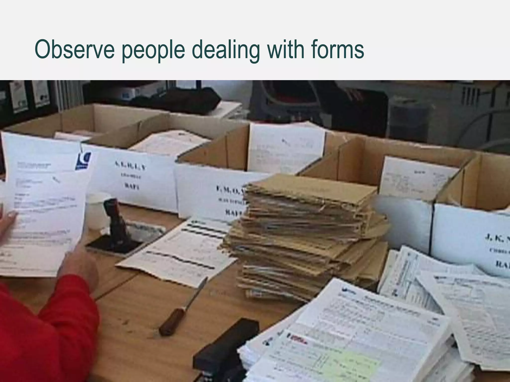 Observe people dealing with forms
20
 