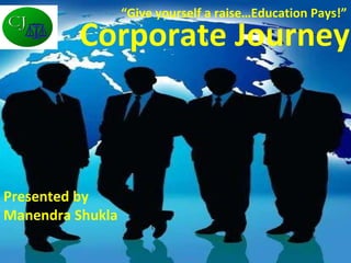 Corporate Journey Presented by  Manendra Shukla “ Give yourself a raise…Education Pays!” 