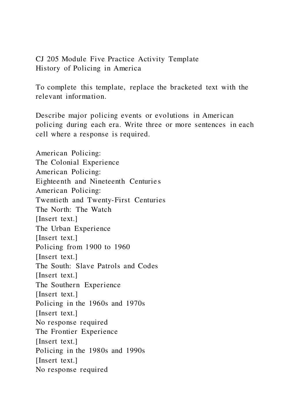 Cj 205 Module Five Practice Activity Template History Of Policin Docx