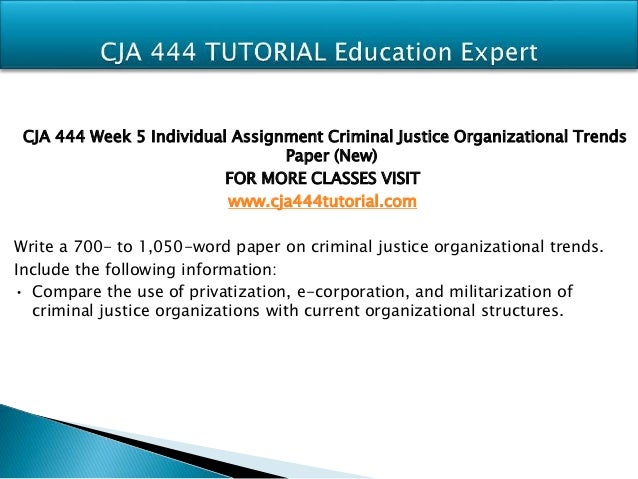 criminal justice organizational trends paper Write a 700- to 850-word paper on criminal justice organizational trends include the following information: compare the use of privatization, e-corporation, and militarization of criminal justice organizations with current organizational structures. criminal justice organizational trends paper Write a 700- to 850-word paper on criminal justice organizational trends include the following information: compare the use of privatization, e-corporation, and militarization of criminal justice organizations with current organizational structures.