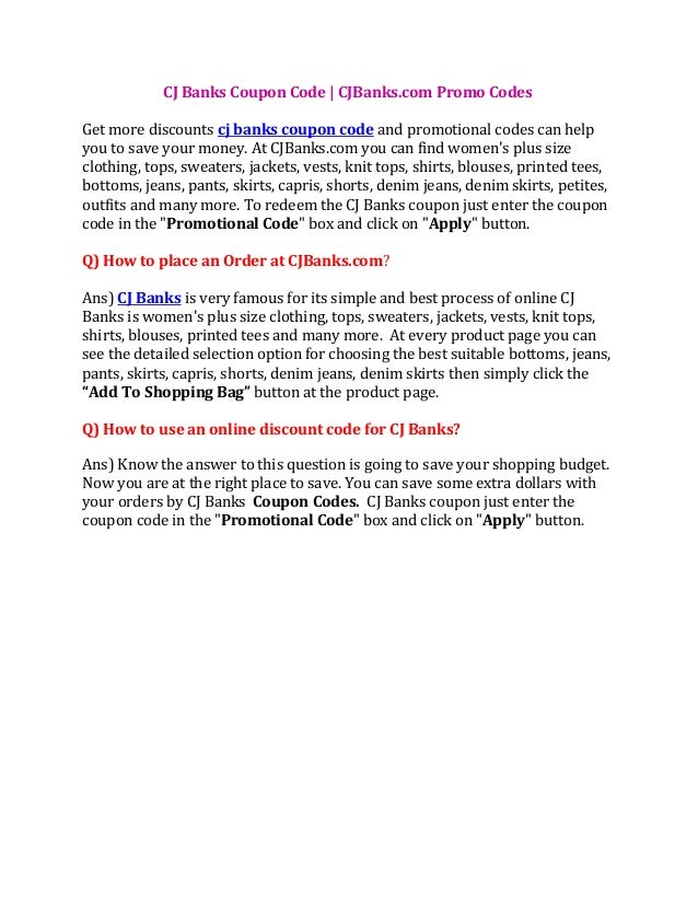 cjbanks coupons cj banks coupon codes cjbanks com promo codes size promotional codes