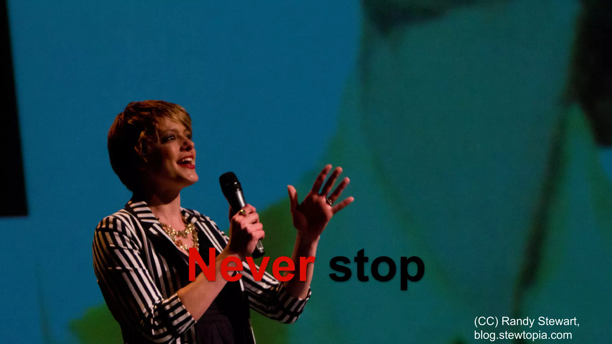 Never stop 
(CC) Randy Stewart, blog.stewtopia.com  