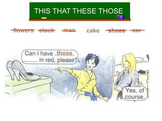 THIS THAT THESE THOSE
cake shoes
man
clock
flowers car
those
shoes
 