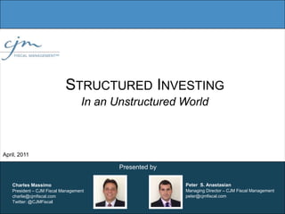 Structured InvestingIn an Unstructured World April, 2011 Presented by Peter  S. AnastasianManaging Director – CJM Fiscal Management peter@cjmfiscal.com Charles MassimoPresident – CJM Fiscal Managementcharlie@cjmfiscal.com Twitter: @CJMFiscal 