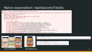 Naïve expectation: /api/bacons/1/aiolis
10Sub-Collection Sub-Resource
 