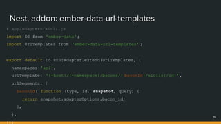 Nest, addon: ember-data-url-templates
19
# app/adapters/aioli.js
import DS from 'ember-data';
import UrlTemplates from 'ember-data-url-templates' ;
export default DS.RESTAdapter.extend(UrlTemplates, {
namespace: 'api',
urlTemplate: '{+host}/{+namespace}/bacons/{ baconId}/aiolis{/id}' ,
urlSegments: {
baconId: function (type, id, snapshot, query) {
return snapshot.adapterOptions.bacon_id;
},
},
});
 