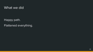 What we did
24
Happy path.
Flattened everything.
 