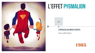Sinon, effet Golem
S’intéresse aux impacts positifs
L’effet pygmalion
++
1985
 