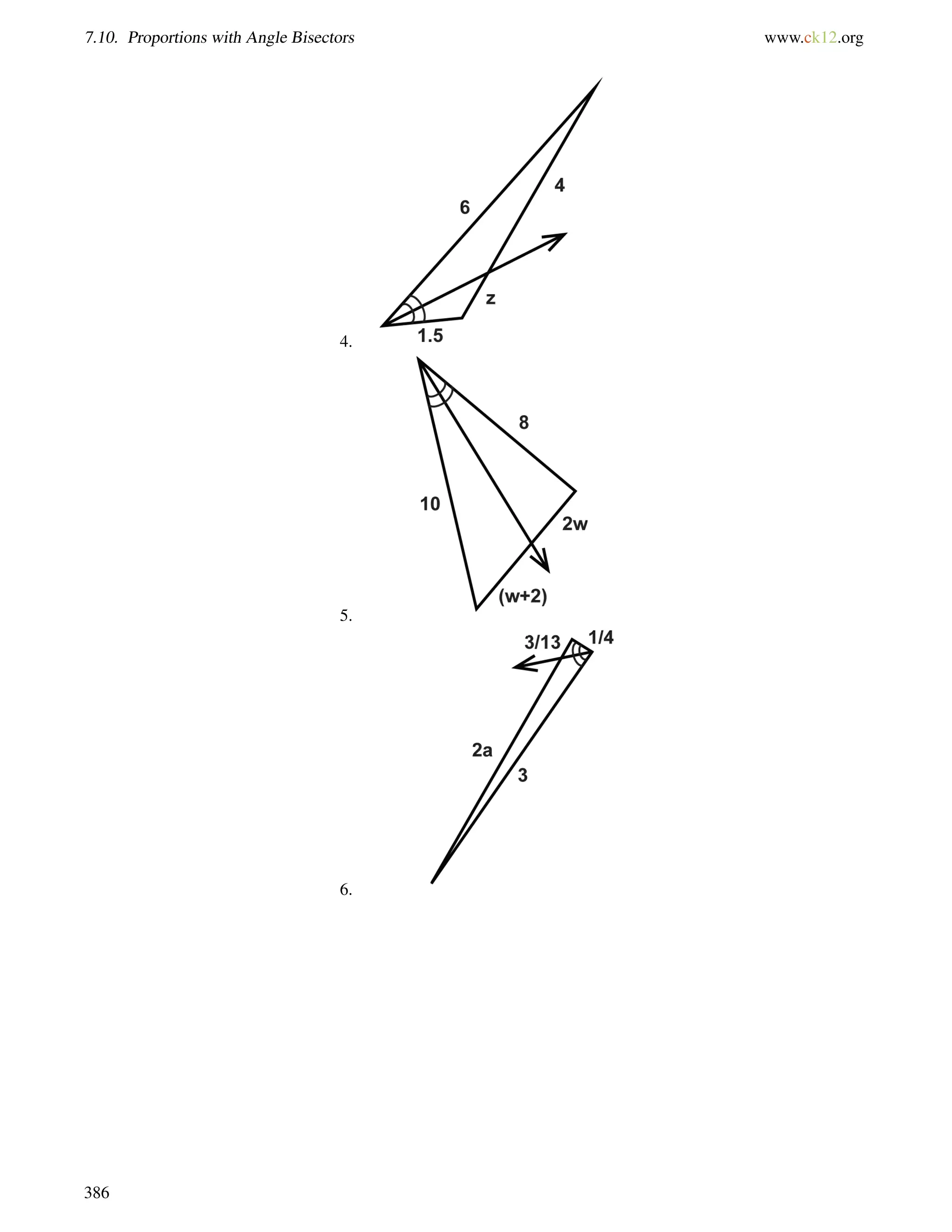 7.10. Proportions with Angle Bisectors www.ck12.org 
4. 
5. 
6. 
386 
 