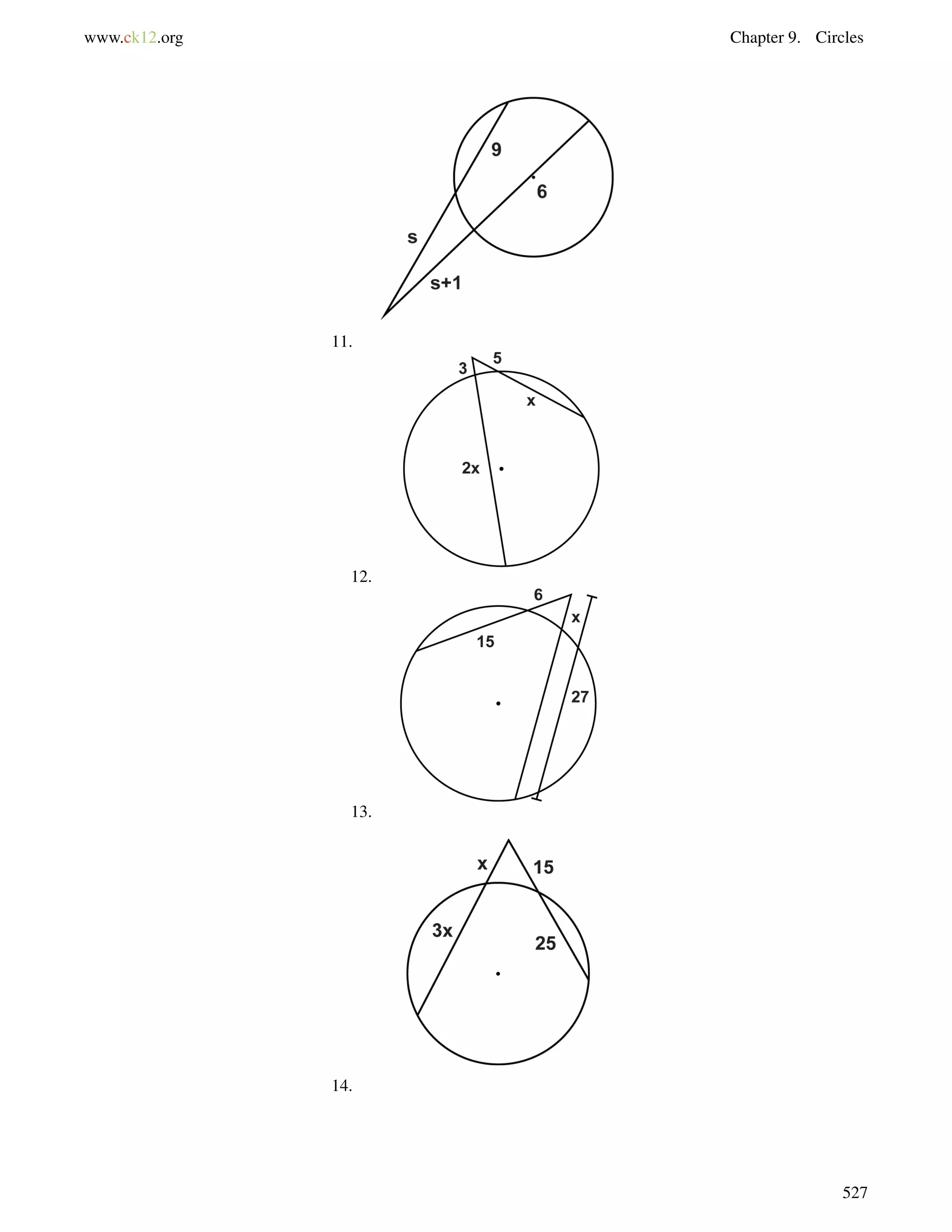 www.ck12.org Chapter 9. Circles 
11. 
12. 
13. 
14. 
527 
 