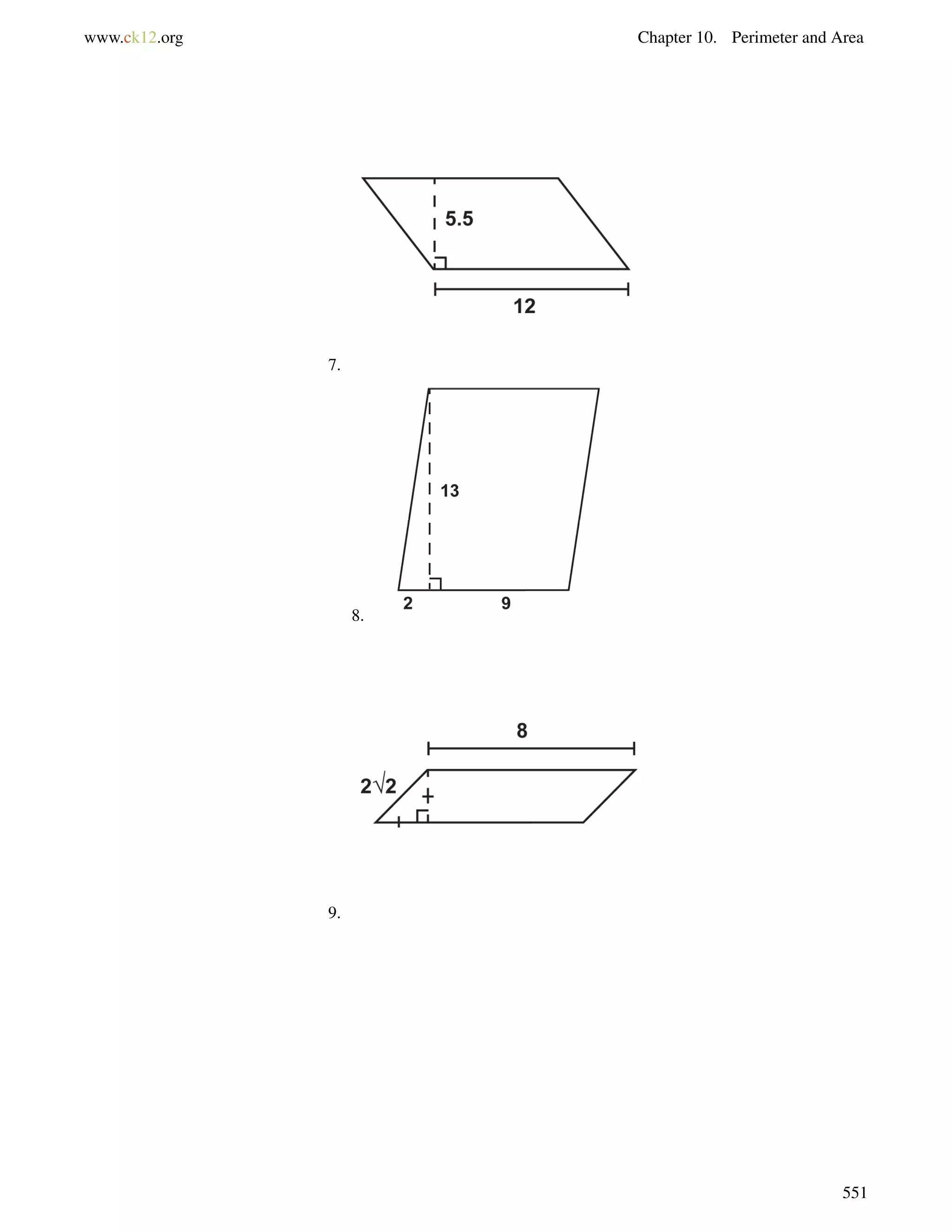 www.ck12.org Chapter 10. Perimeter and Area 
7. 
8. 
9. 
551 
 