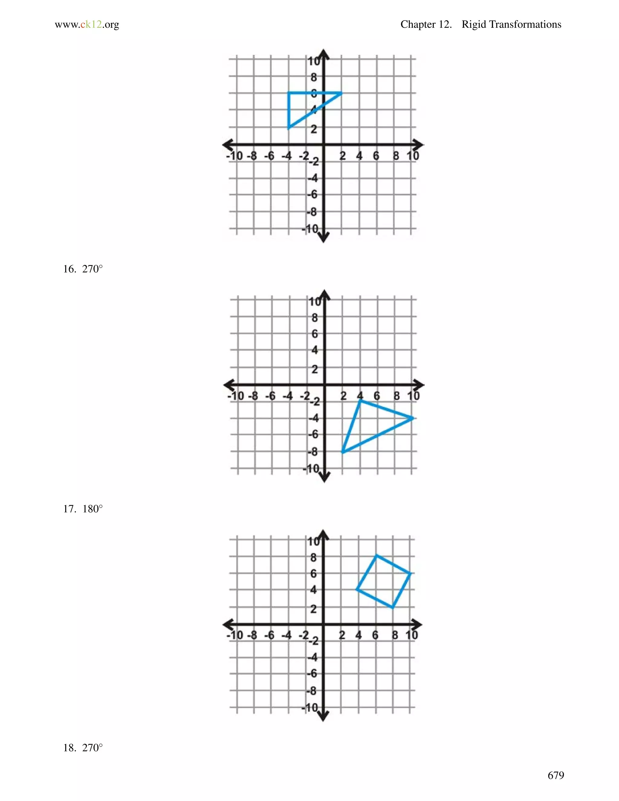 www.ck12.org Chapter 12. Rigid Transformations 
16. 270 
17. 180 
18. 270 
679 
 