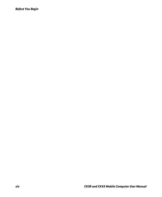 Before You Begin
xiv CK3R and CK3X Mobile Computer User Manual
 