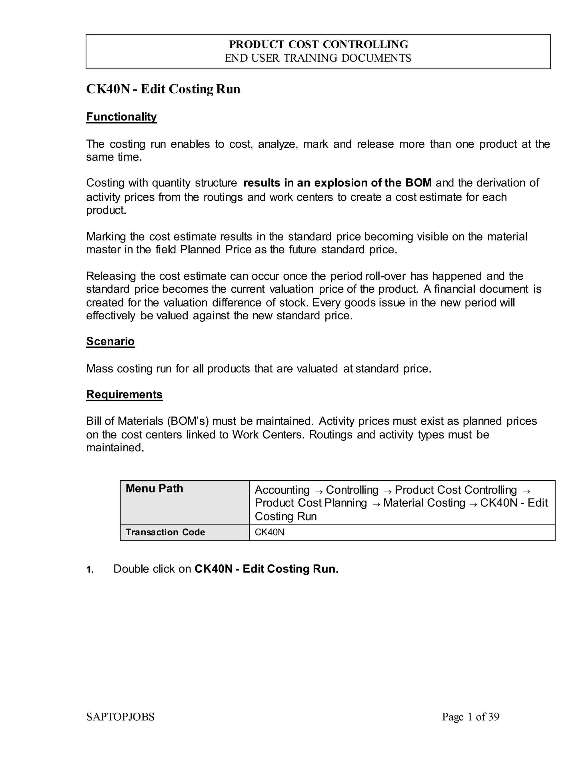 SAP HANA Product Costing / Cost center accounting PDF