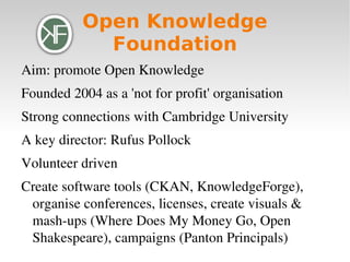 Opening government data Transparency --> effectiveness 