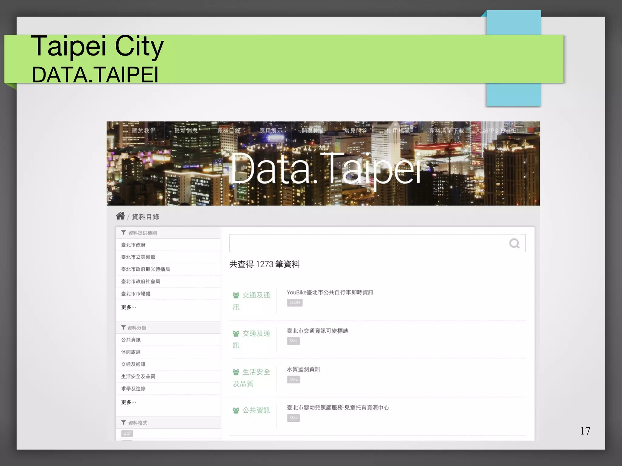 17
Taipei City
DATA.TAIPEI
 