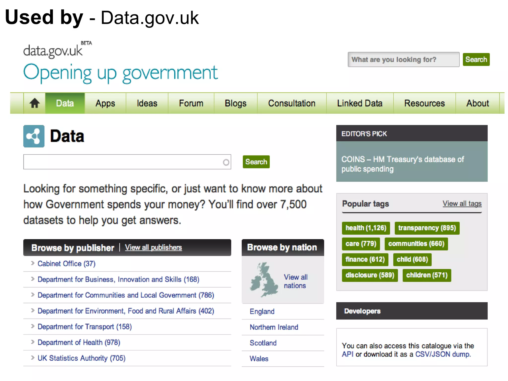 Used by  - Data.gov.uk 