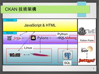 4
CKAN 技術架構
Python
Linux
SQL
 