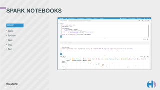 • Scala	
  
• Python	
  
• Java	
  
• SQL	
  
• Text
SPARK NOTEBOOKS
WHAT
 