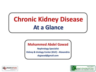 Chronic Kidney Disease
At a Glance
Mohammed Abdel Gawad
Nephrology Specialist
Kidney & Urology Center (KUC) - Alexandria
drgawad@gmail.com

 