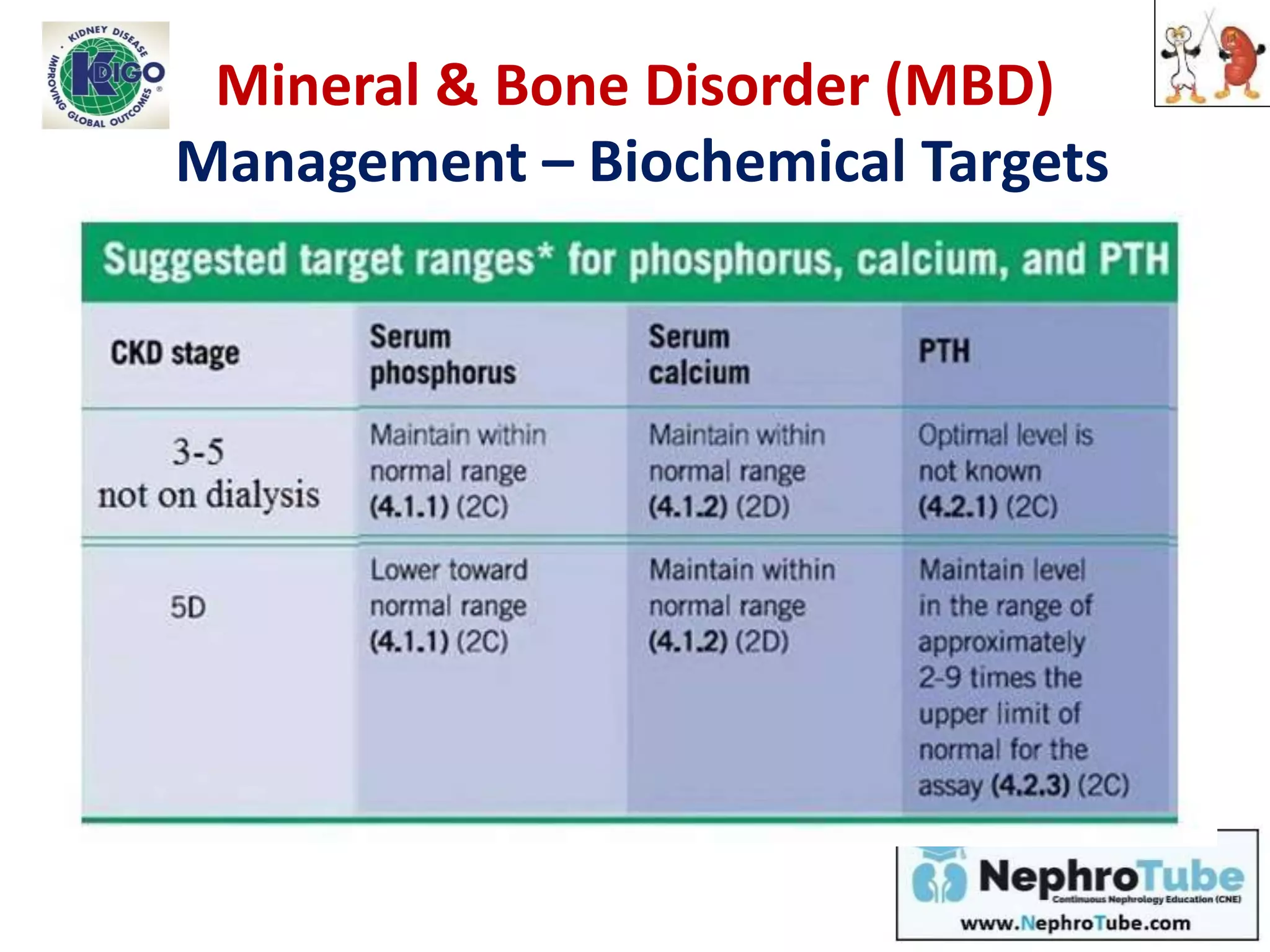 Mineral & Bone Disorder (MBD)
Management – Biochemical Targets
 