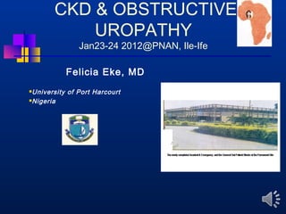 CKD & OBSTRUCTIVE 
UROPATHY 
Jan23-24 2012@PNAN, Ile-Ife 
Felicia Eke, MD 
University of Port Harcourt 
Nigeria 
 