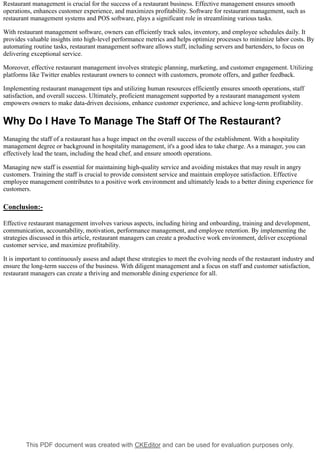 How To Manage Restaurant Staff -BTRESTRO | PDF