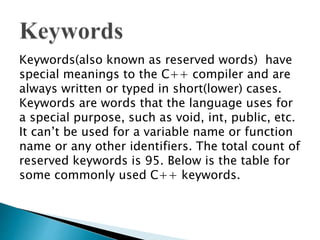 Introduction to C++ (for beginner): C++ Keywords.pptx