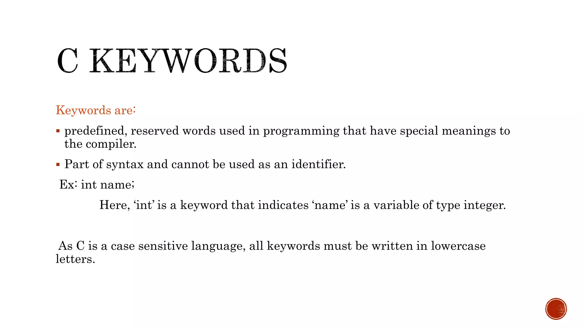 C keywords and identifiers | PPTX