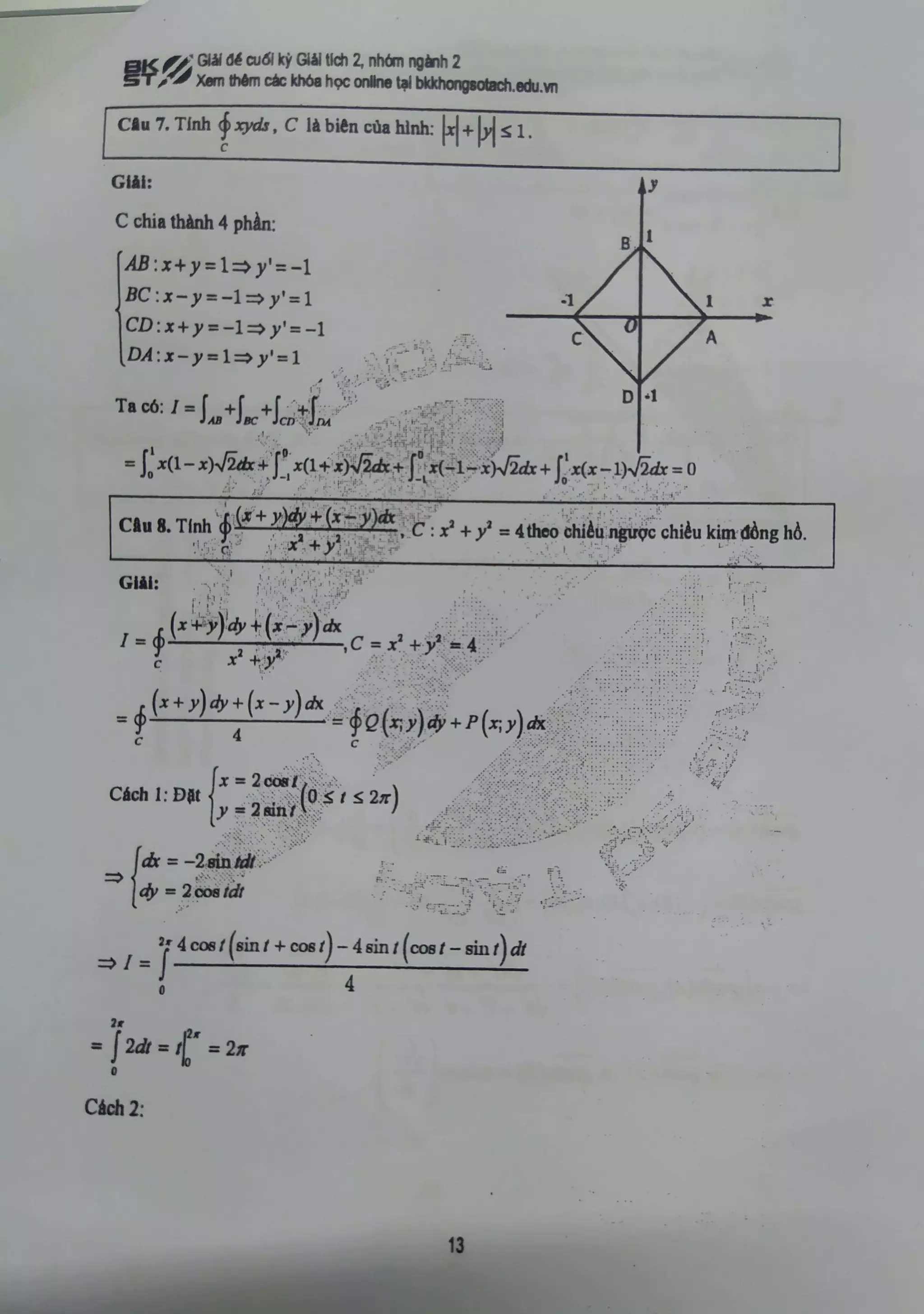 Đề thi cuối kỳ giải tích 2 HUST | PDF