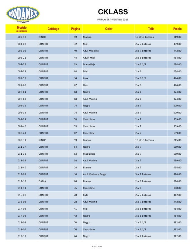 Calzado Lista De Precios De Cklass 2021 Pdf Cklass Urban Lista De