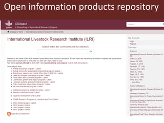  A snapshot of some communication and knowledge management approaches used by ILRI