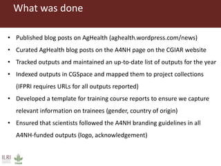 ILRI Comms project insight 2014: Communications support to the CGIAR Research Program on Agriculture for Nutrition and Health