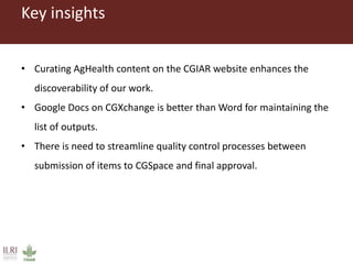 ILRI Comms project insight 2014: Communications support to the CGIAR Research Program on Agriculture for Nutrition and Health