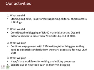 ILRI Comms project insight 2014: Blogging